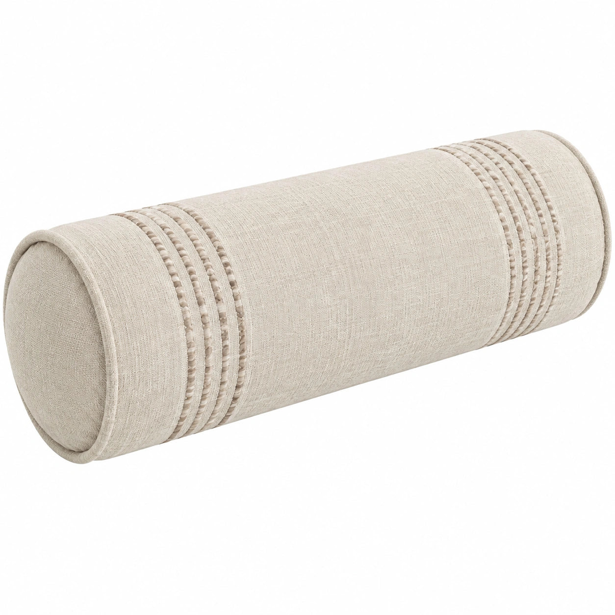 Nackenrolle 20 x 50 cm Beige Textil Zylinderkissen mit Zierborten
