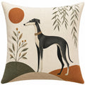 Dekokissen 45 cm mit Windhundmotiv aus Webstoff in Creme Schwarz und Terrakotta