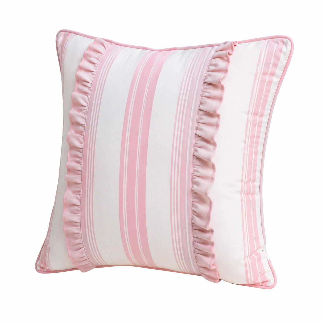 Dekokissen 45 x 45 cm Textil Rosa Weiß gestreift mit Rüschen