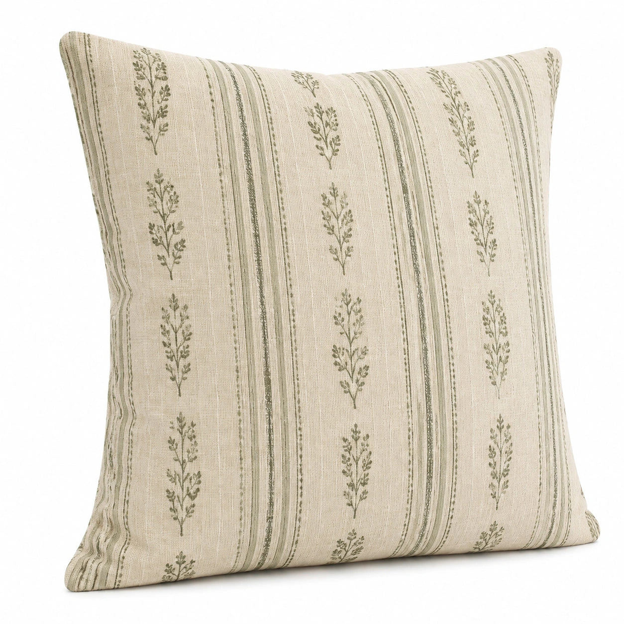 Dekokissen 45 x 45 cm aus Textil in Beige Grün mit Pflanzenmuster