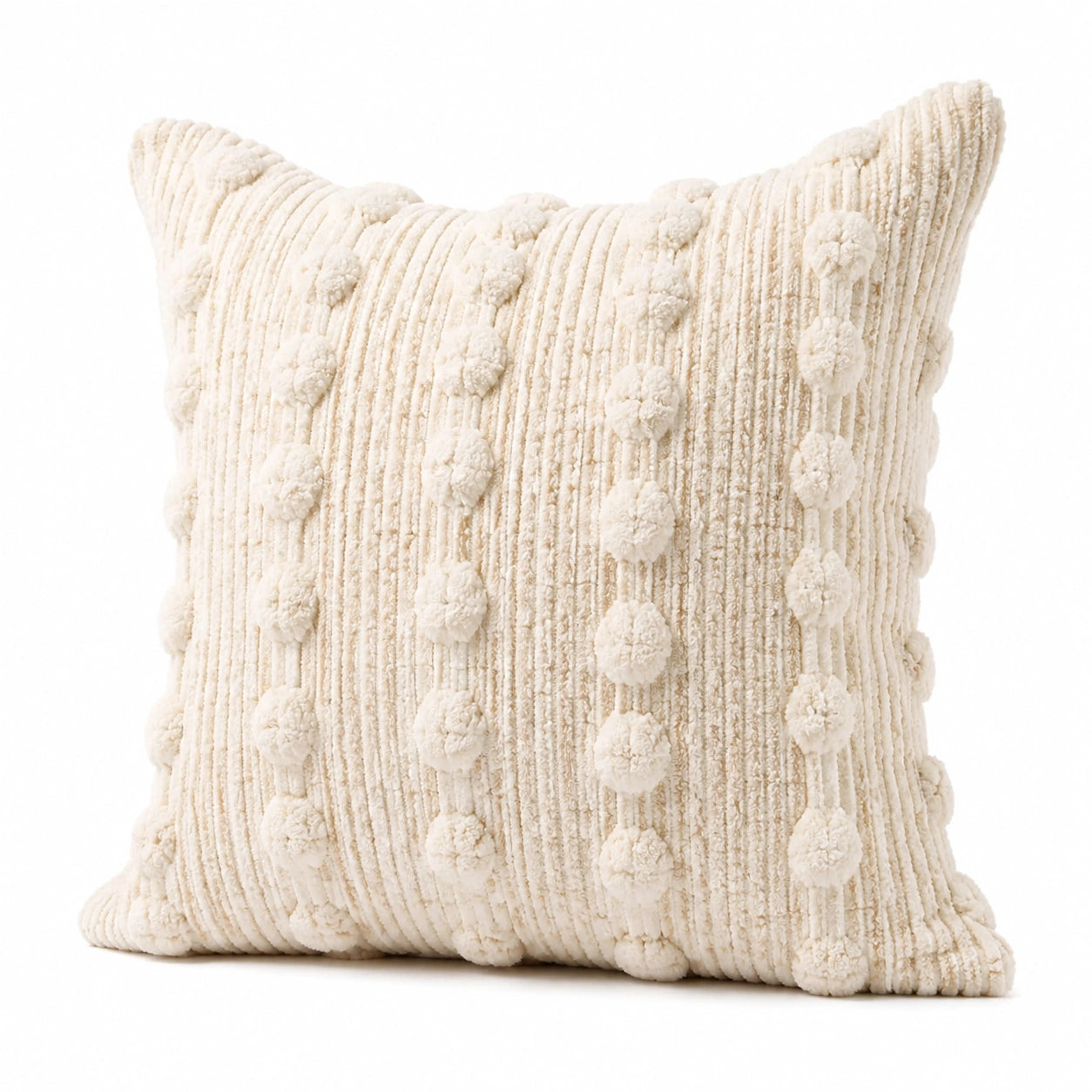 Zierkissen 45 cm Creme Textil mit Pompons quadratisch