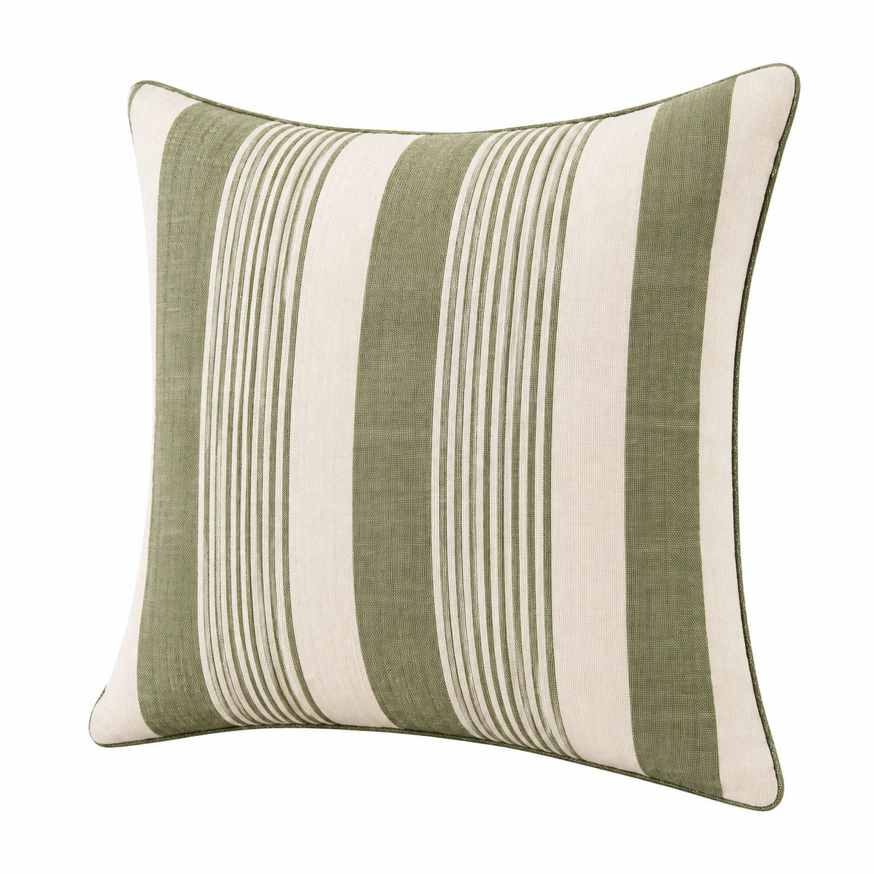 Dekokissen 45 x 45 cm aus gewebtem Textil in Olivgrün Creme mit Streifenmuster