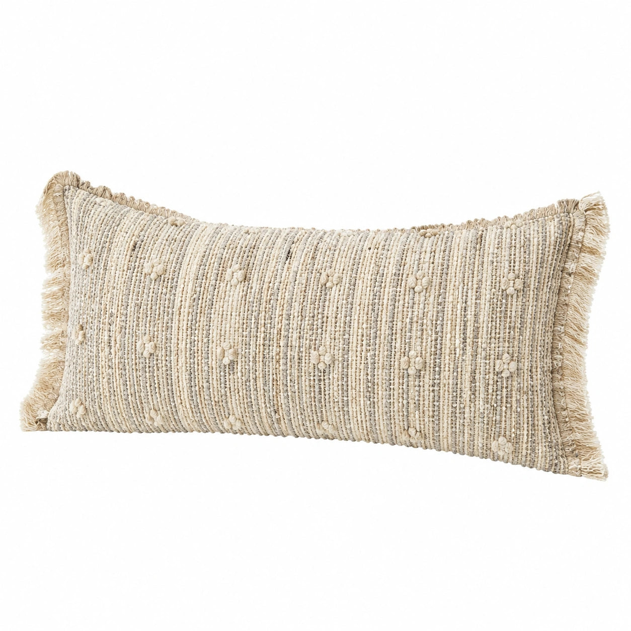 Dekokissen 50 x 30 cm Baumwollmischgewebe Beige mit Fransen im Boho-Stil