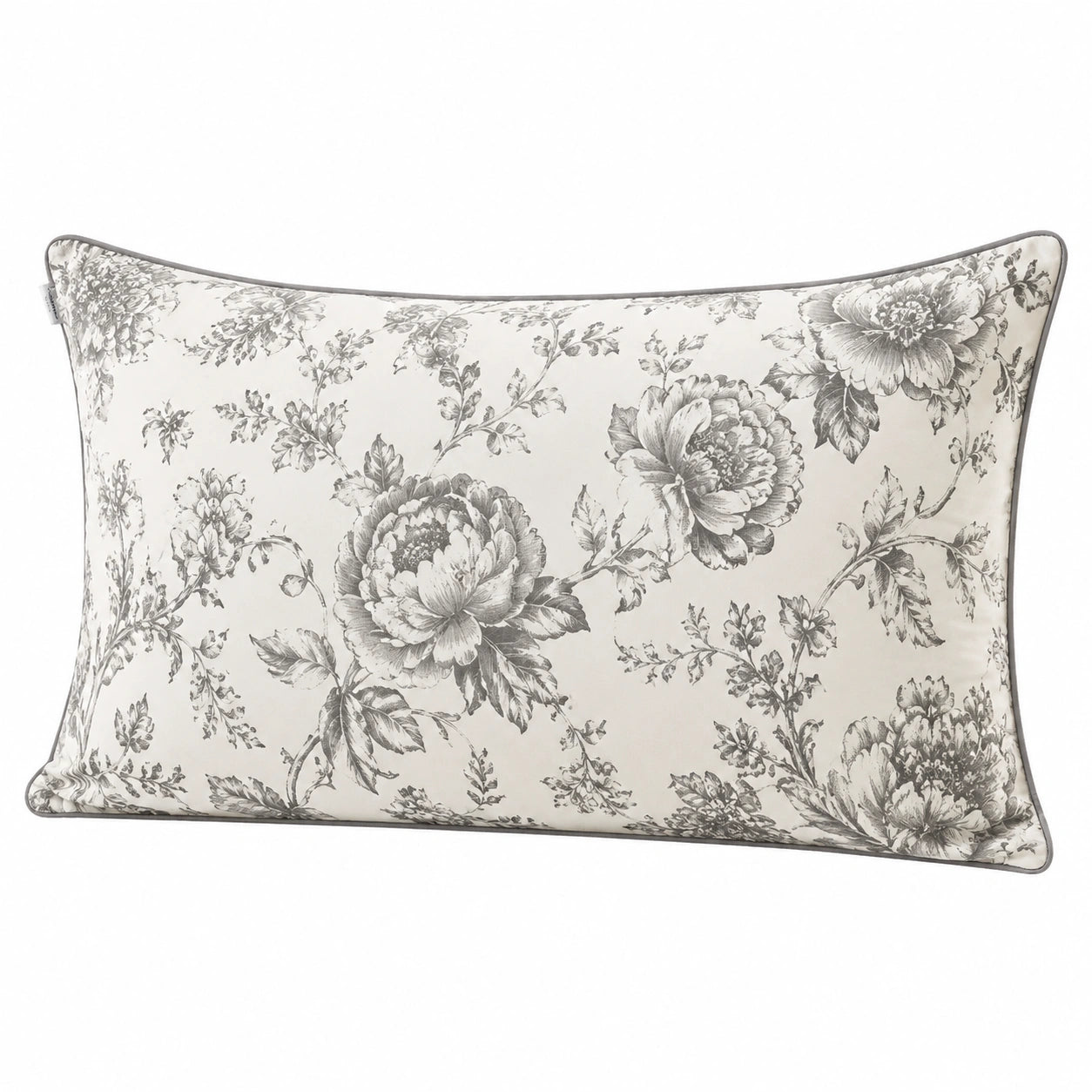 Dekokissen 50 x 35 cm mit Textilbezug in Creme Grau mit Blumenmuster