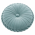 Rundes Zierkissen 45 cm Samt Hellblau gerafftes Blütendesign