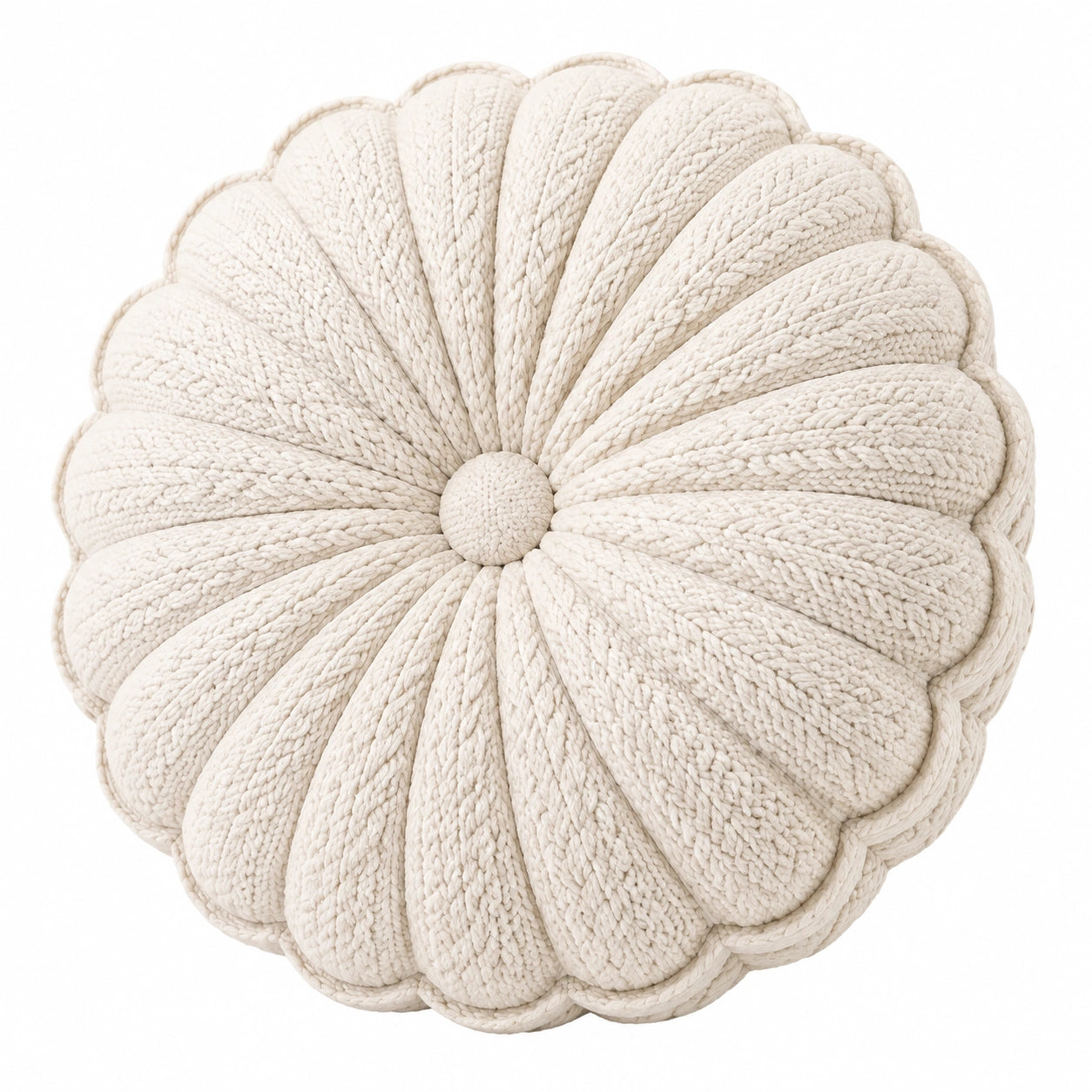 Rundes Zierkissen 45 cm aus Textil in Creme mit Blumenform für Sofa und Bett