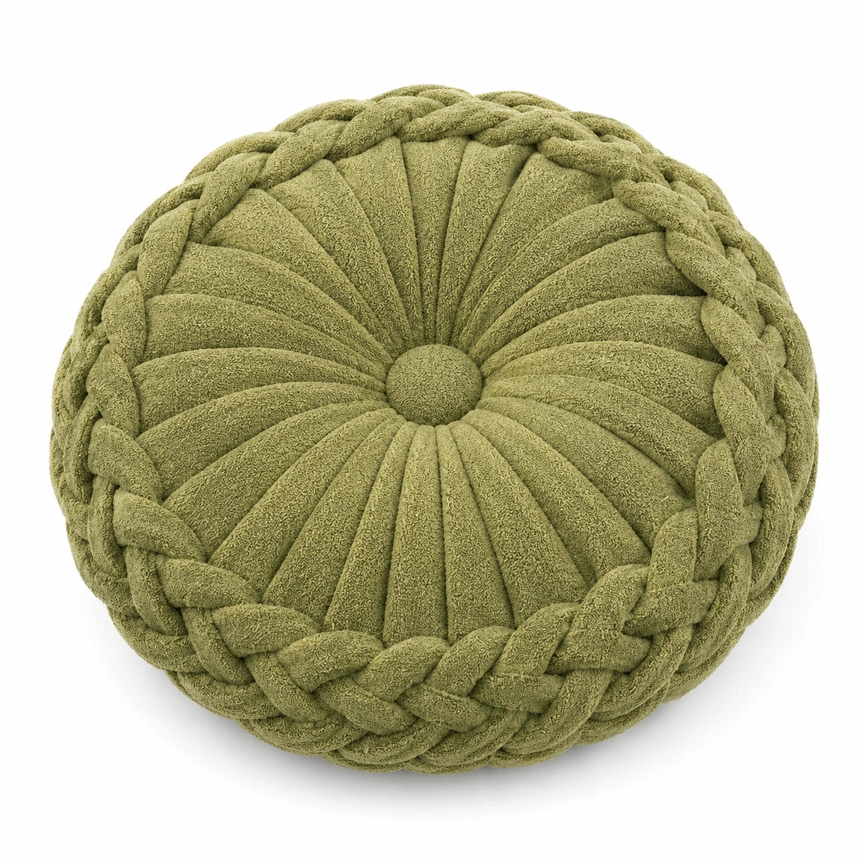 Rundes Zierkissen 40 cm Olivgrün Textil geflochtene Struktur
